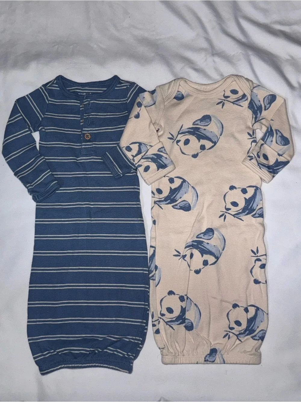Carter's size preemie Blue Striped and Cream Panda Sleep Gowns bundle
